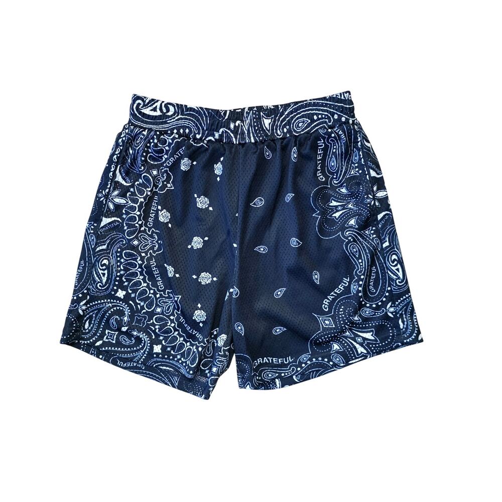 Grateful Apparel Mesh Shorts Men’s M Blue White Paisley bandana style
